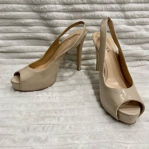 Tan Guess Peep Toe Pumps Size 6.5